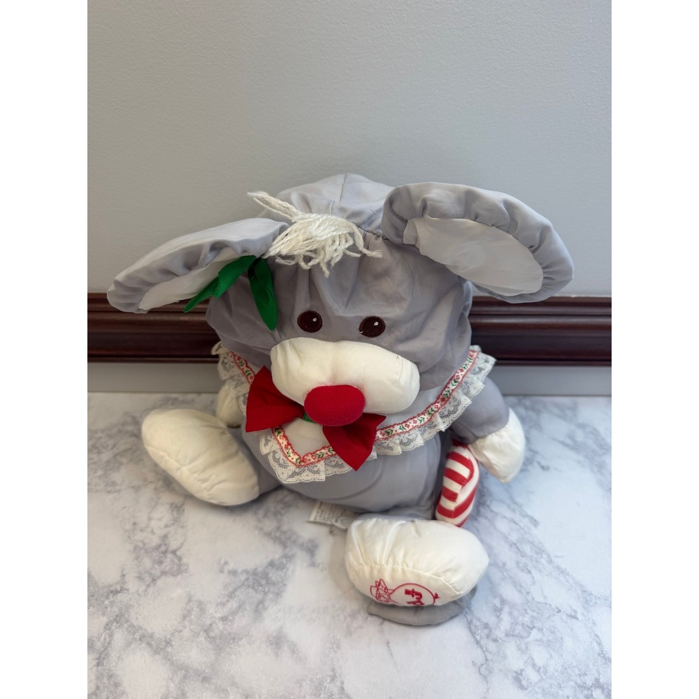Vintage 1987 Fisher Price Christmas Mouse Plush Candy Cane 8016 Gray Red White - Picture 12 of 14
